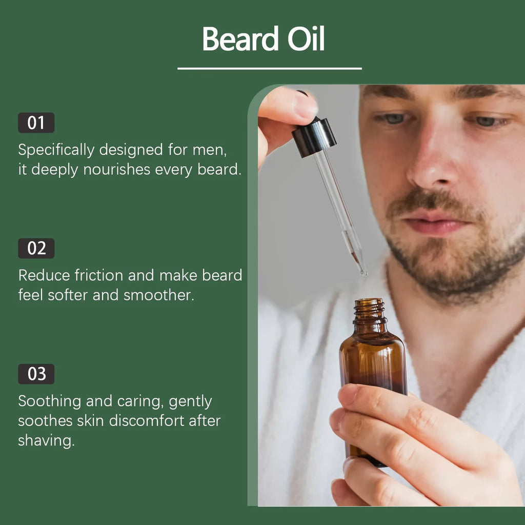 Men Beard Nourishing Oil Trim Care Reduce Loss Strengthen Soften Prevent Frizz Improve Nourish Promote Regrowth Beard Growth Oil
