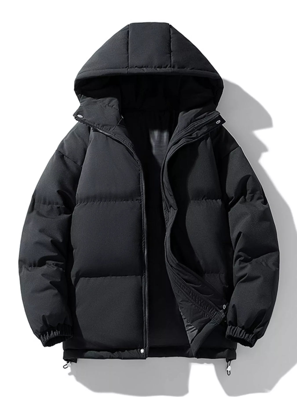 Men's Plus Size Hooded Puffer Jacket with Drawstring Hem