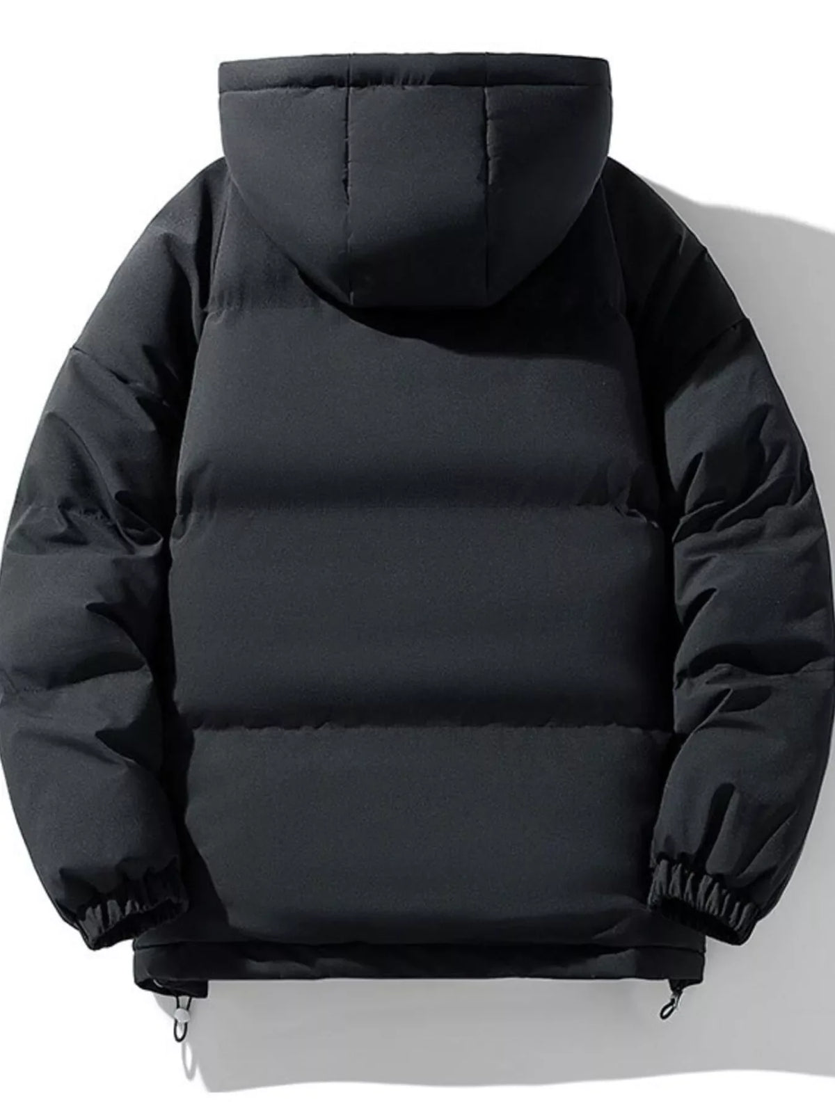 Men's Plus Size Hooded Puffer Jacket with Drawstring Hem